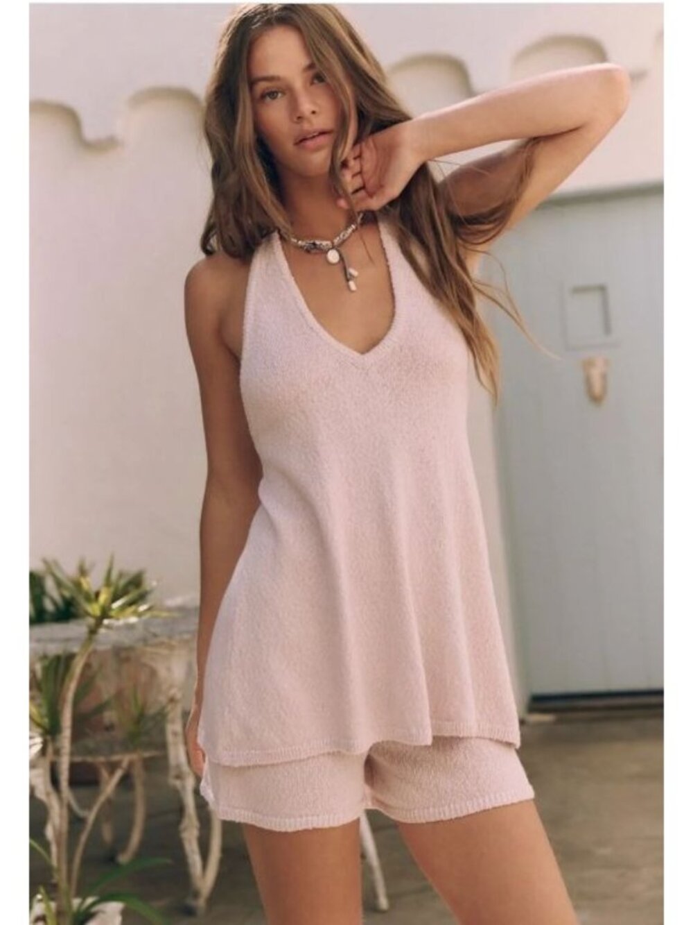FREE PEOPLE BEACH Phia sweater set Chalk Mauve Matching Open Back Halter Size X